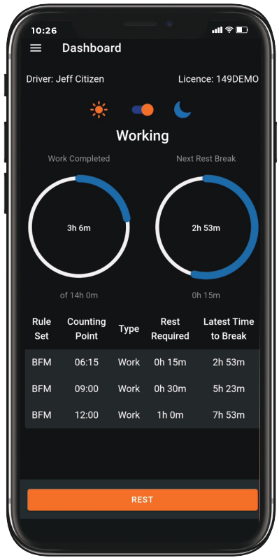 A mobile phone displaying the logmaster application