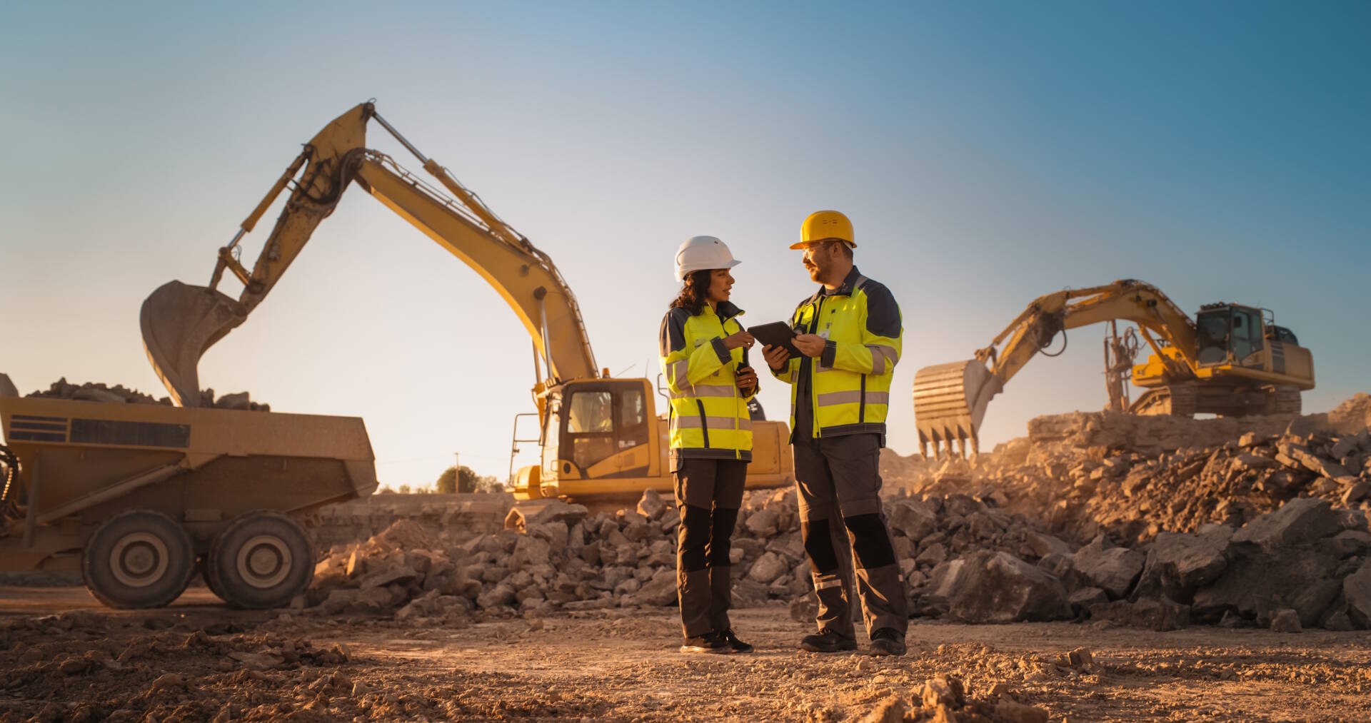 Inspector talking at a construction site